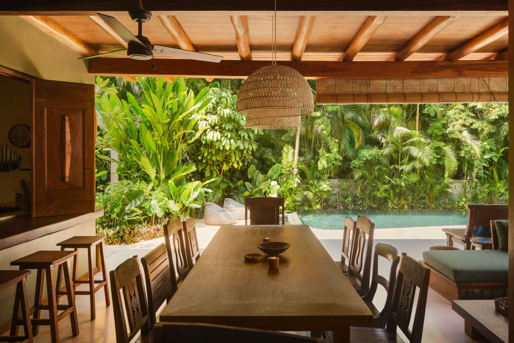 Outdoor dining table by the pool