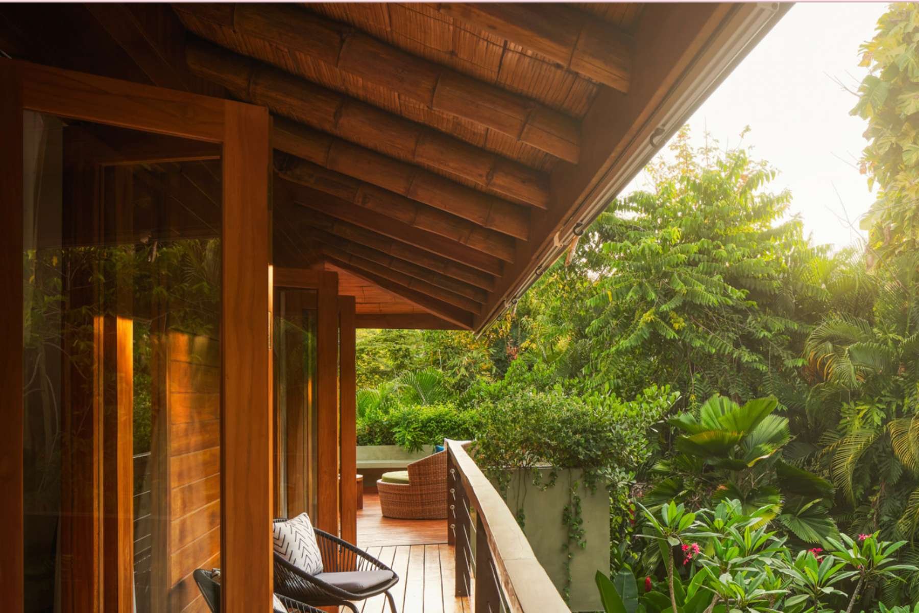 Wooden balcony at golden hour