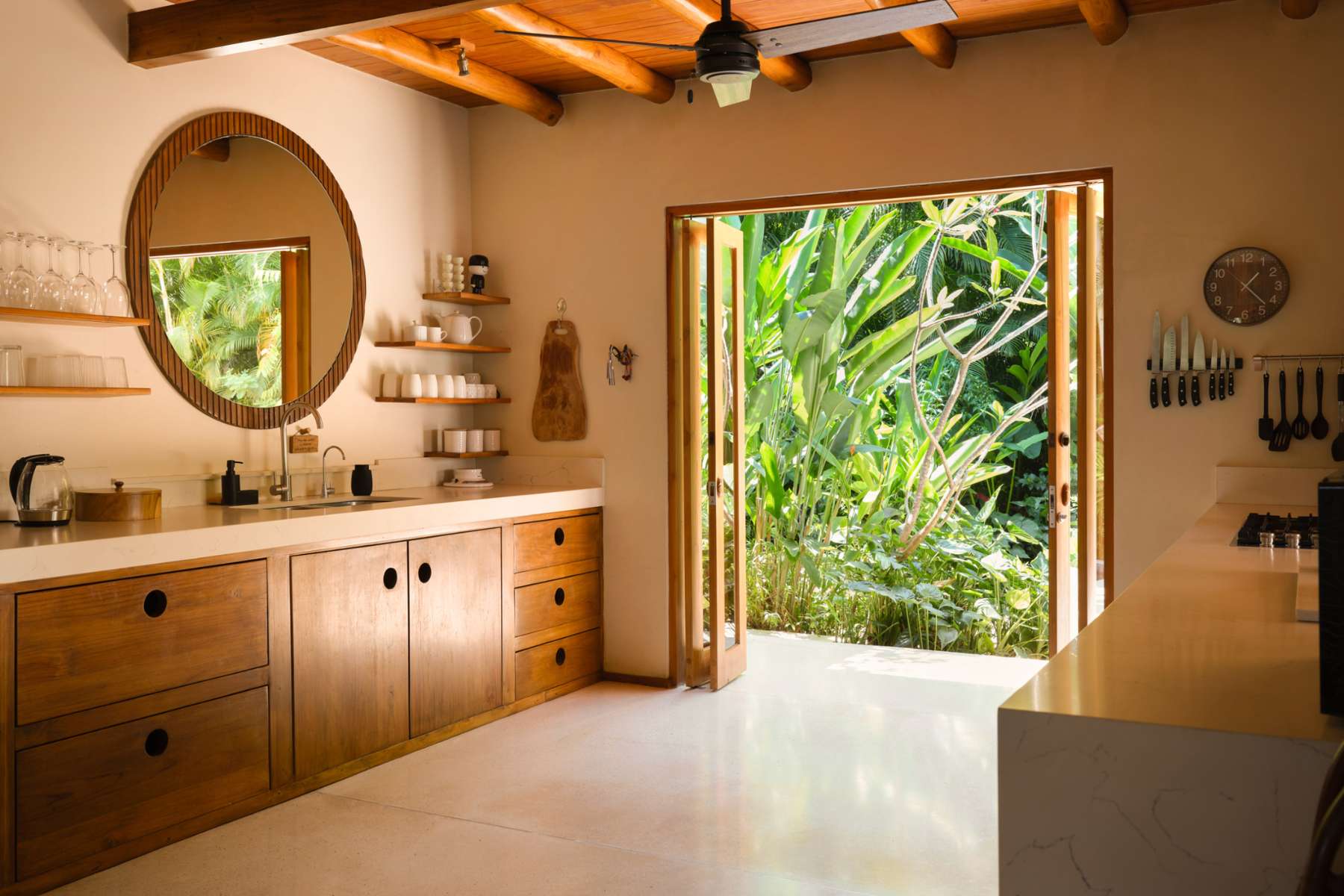 Open kitchen with garden doors